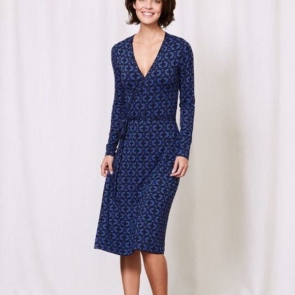 Boden Printed Long Sleeve Wrap Dress 